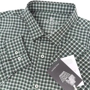 Mack Weldon Mens Large Airflex Shirt Tannenbaum Gingham Green Seawool M01Y04 NEW